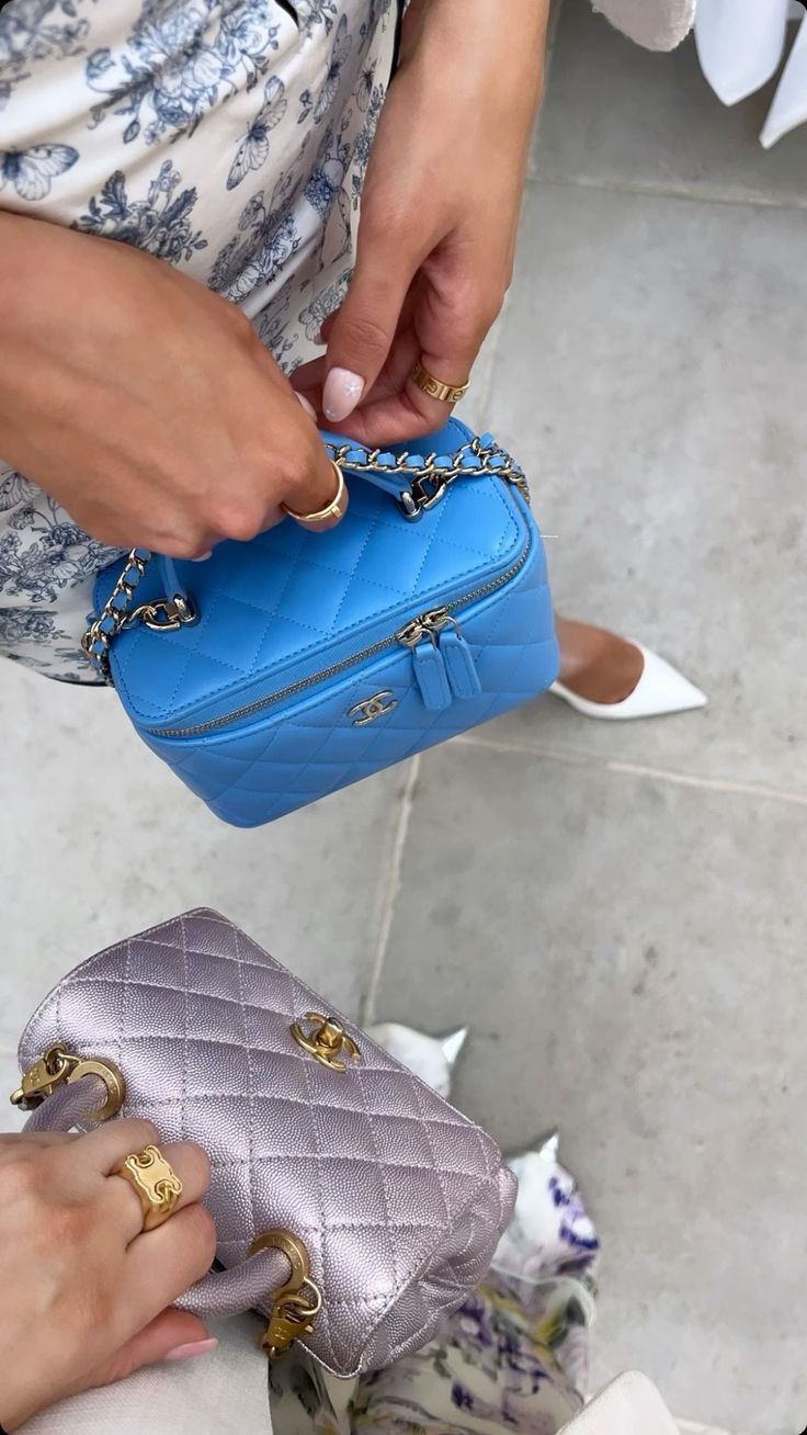 Chanel Blue Vanity Case and Chanel Iridescent Mini Coco Handle