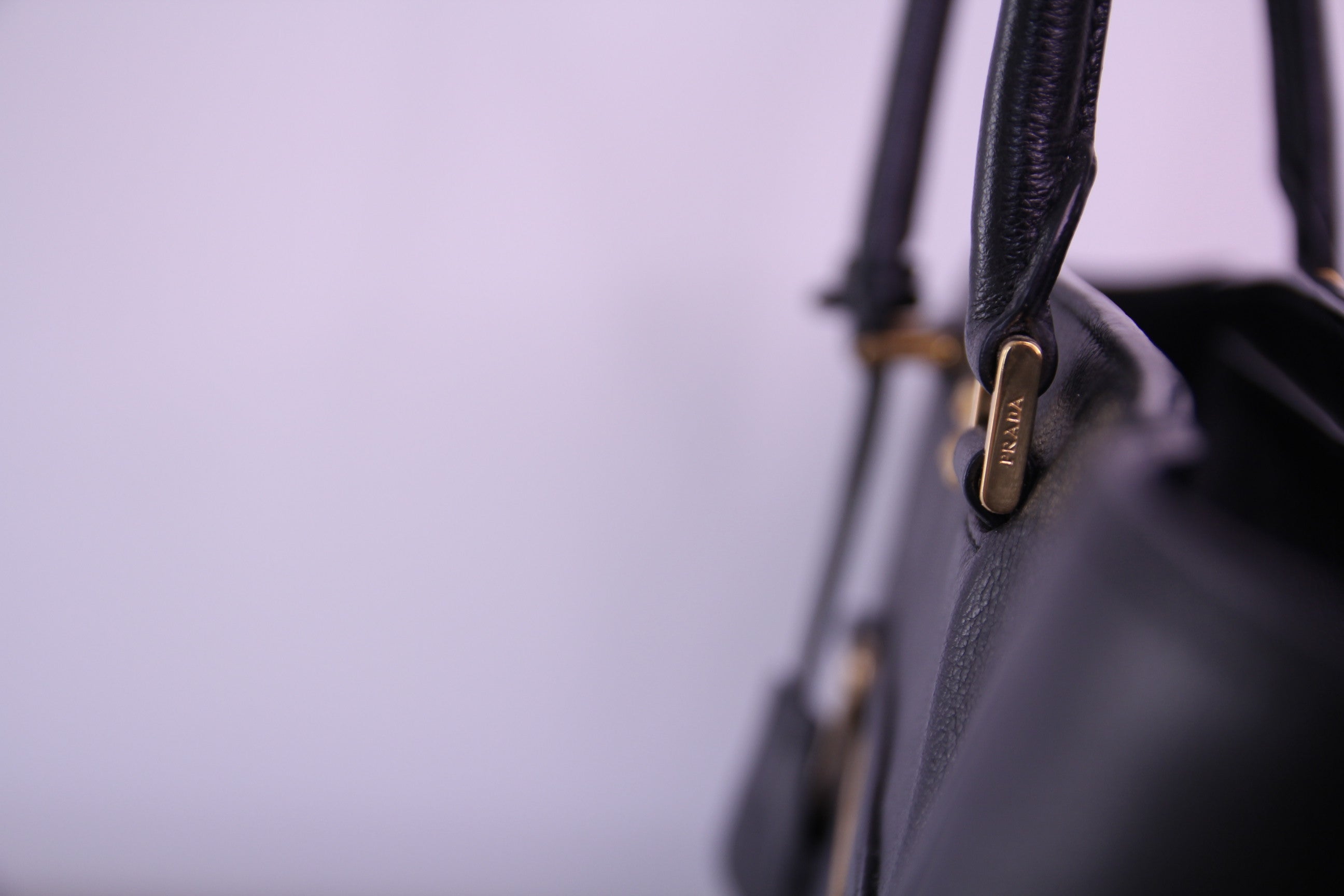 PRADA Black Glazed Calfskin Twin Pocket Tote Bag