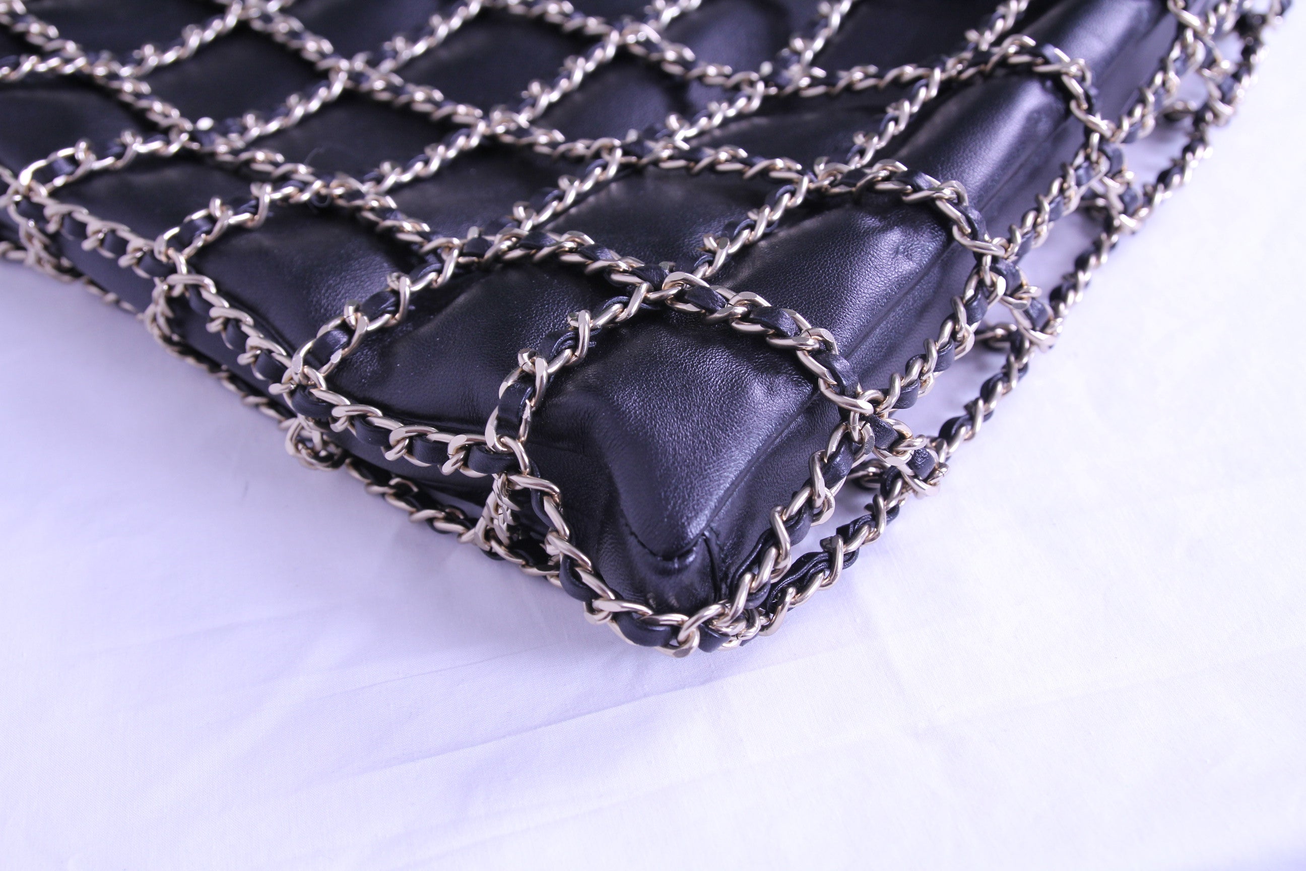Corner of Chanel caged tote finished in black calfskin