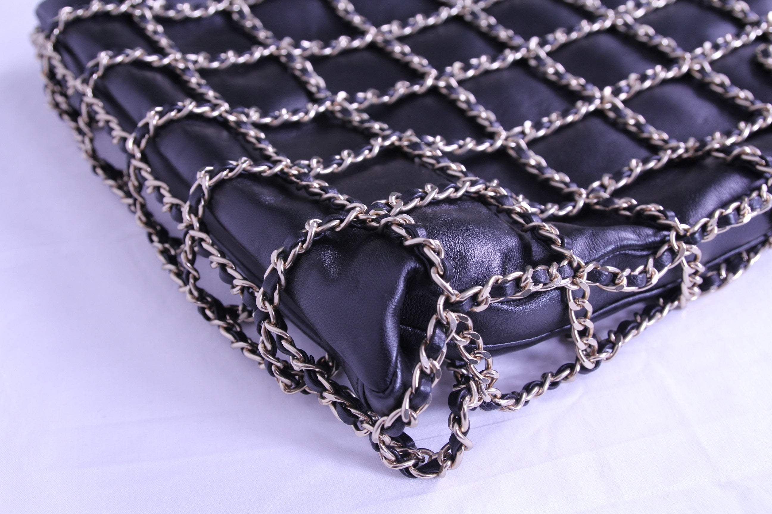 Corner of Chanel caged tote finished in black calfskin