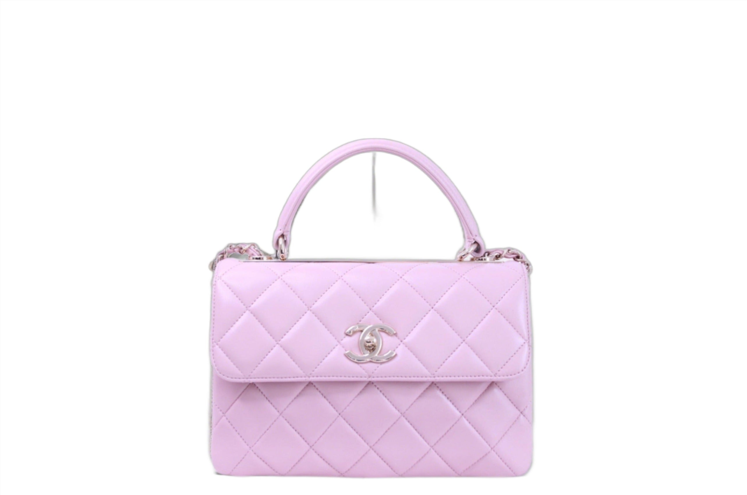 Front of Medium Chanel trendy CC finished in pink lambskin
