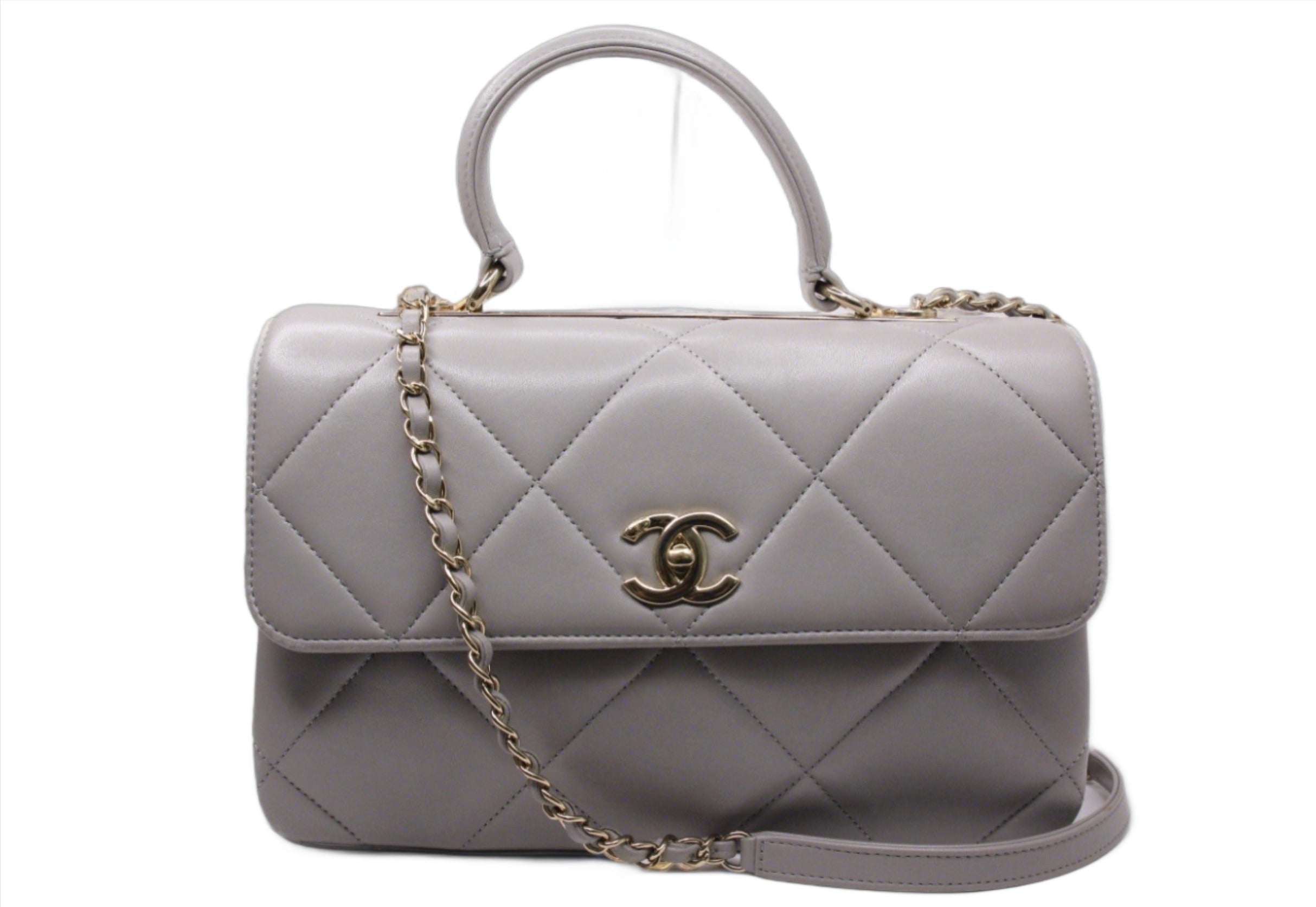 Front of Chanel trendy cc finished in grey lambskin