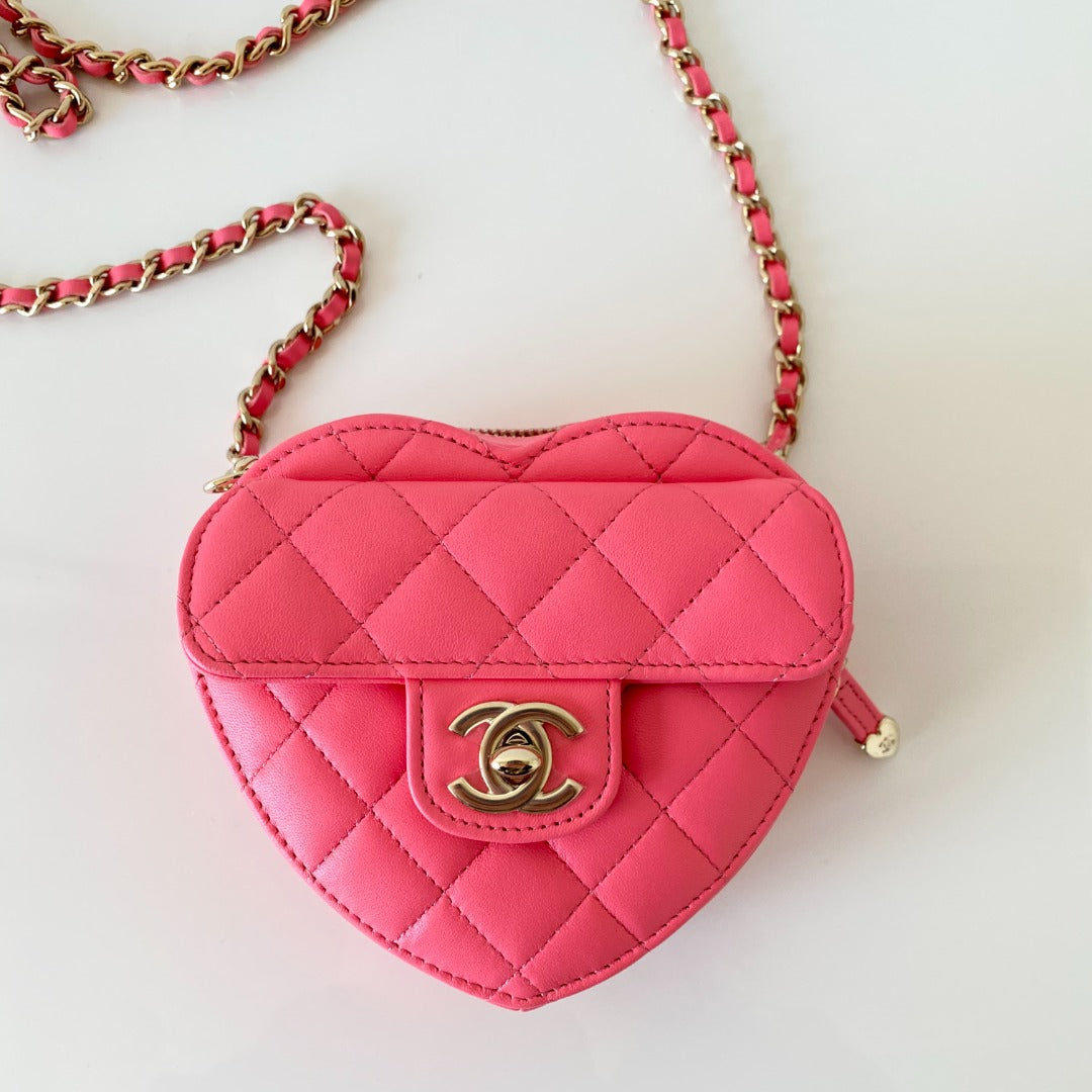 Chanel 2023 Quilted CC Heart Clutch w/ Chain