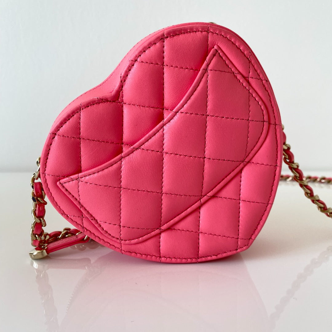 Chanel Pink Quilted Lambskin Large “In-Love” Heart Bag Pale Gold Hardware, 2022 (Like New)