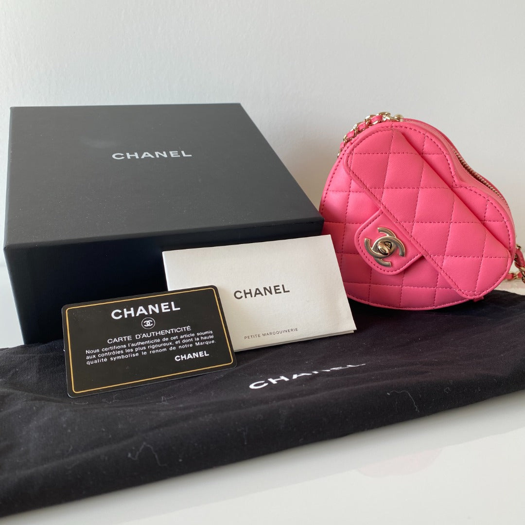 Chanel 2023 Quilted CC Heart Clutch w/ Chain